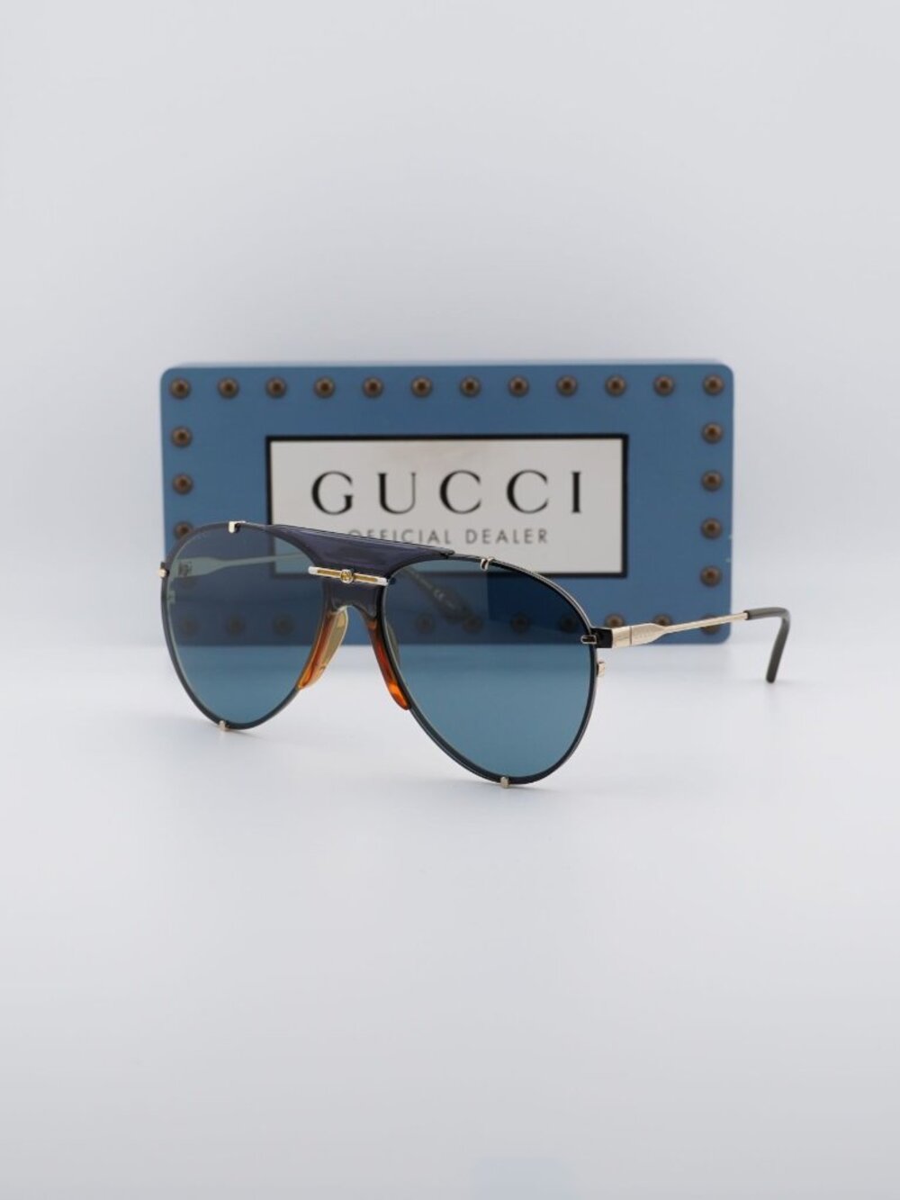Gucci GG0740S 002 Aviator Sunglasses - Gold / Blue